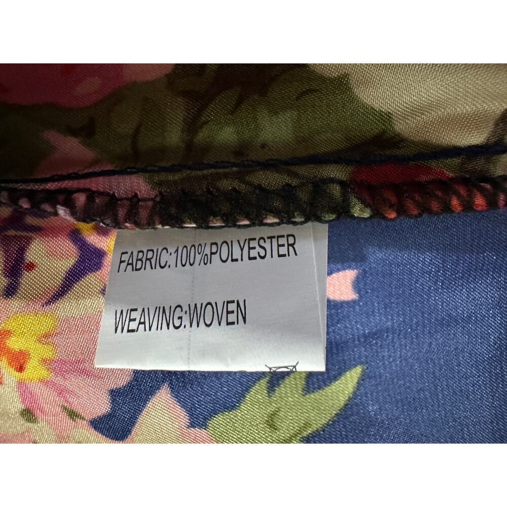 Lightweight Satin Navy Blue Floral Robe with Yellow Pink Belted - Picture 5 of 10